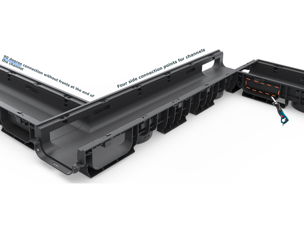 Лоток водоотводный пластиковый BASE DN200 H100 с решеткой щелевой стальной оцинкованной A15